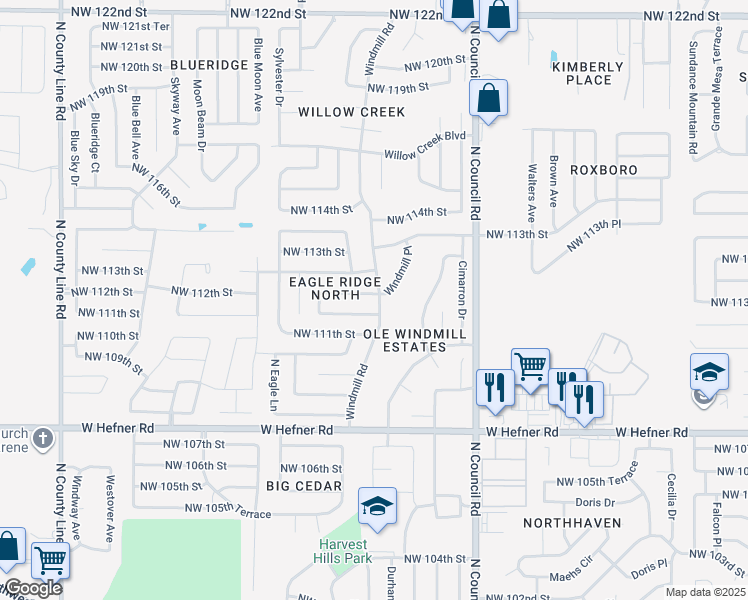 map of restaurants, bars, coffee shops, grocery stores, and more near 8217 Northwest 111th Terrace in Oklahoma City