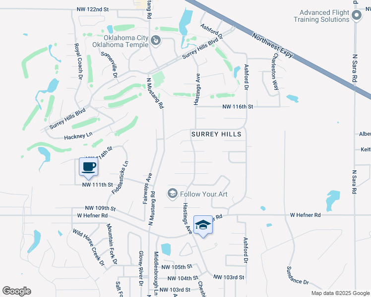 map of restaurants, bars, coffee shops, grocery stores, and more near 11305 Hastings Avenue in Yukon
