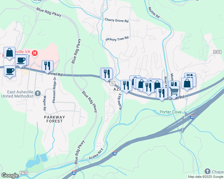 map of restaurants, bars, coffee shops, grocery stores, and more near 2-28 Reddick Road in Asheville