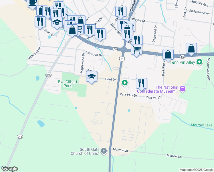map of restaurants, bars, coffee shops, grocery stores, and more near 412 Lynda Lee Lane in Columbia