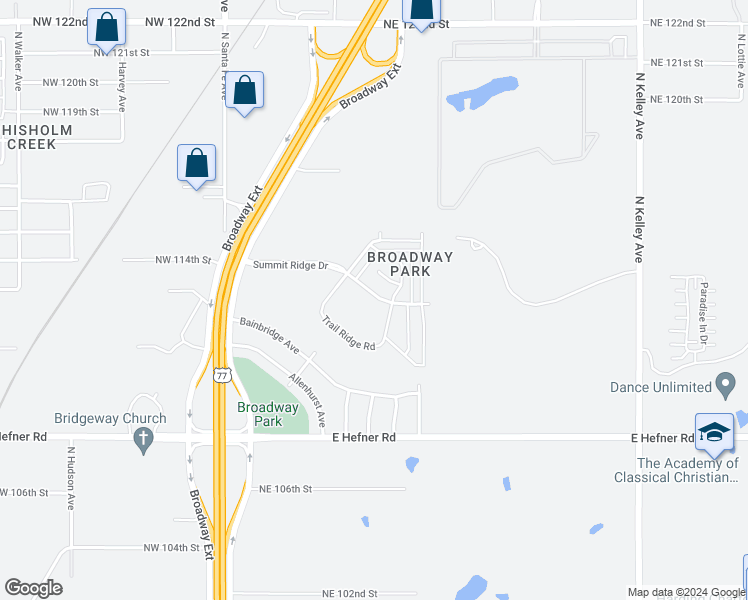 map of restaurants, bars, coffee shops, grocery stores, and more near 11305 Keystone Road in Oklahoma City