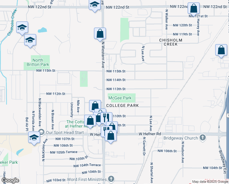map of restaurants, bars, coffee shops, grocery stores, and more near 812 Northwest 113th Street in Oklahoma City