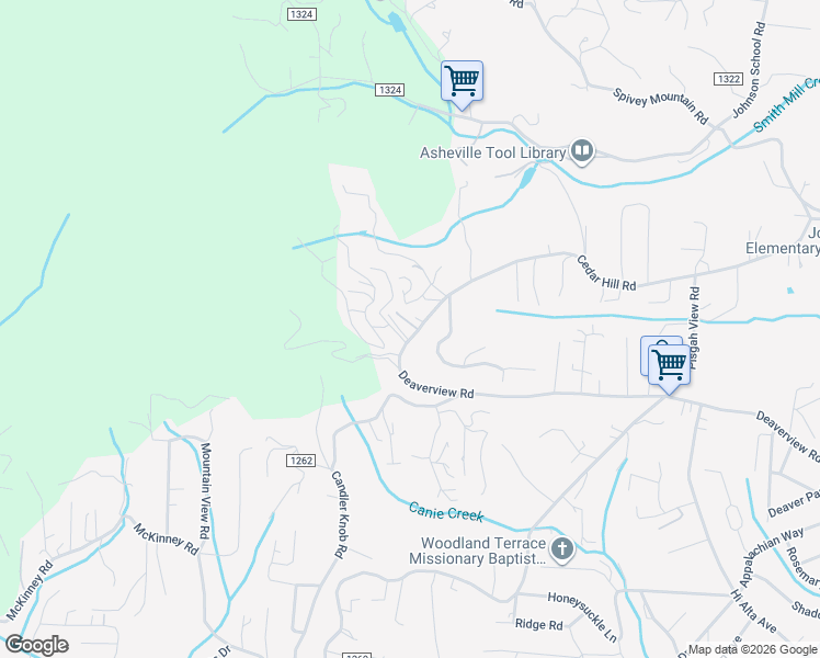 map of restaurants, bars, coffee shops, grocery stores, and more near 45 Aurora Vista Drive in Asheville