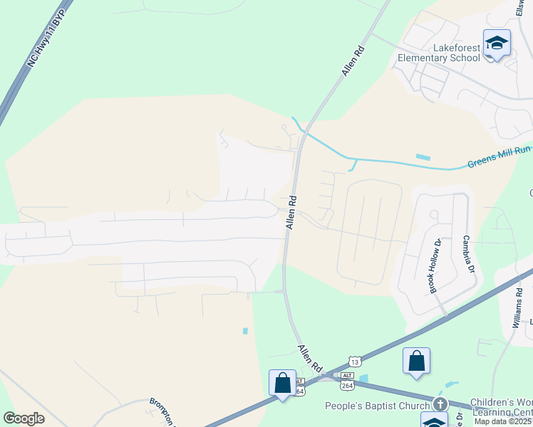 map of restaurants, bars, coffee shops, grocery stores, and more near 912 Ellery Drive in Greenville