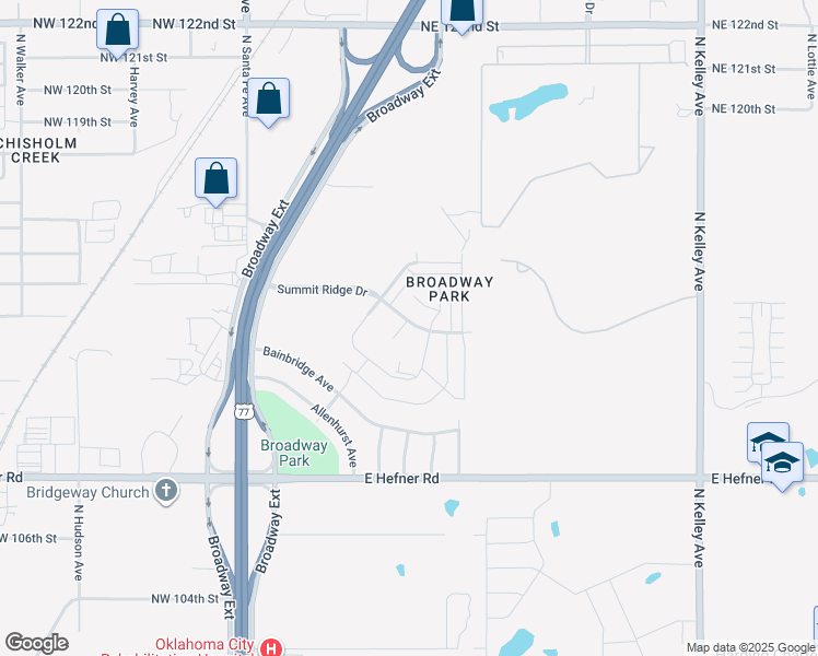 map of restaurants, bars, coffee shops, grocery stores, and more near 408 Summit Ridge Drive in Oklahoma City