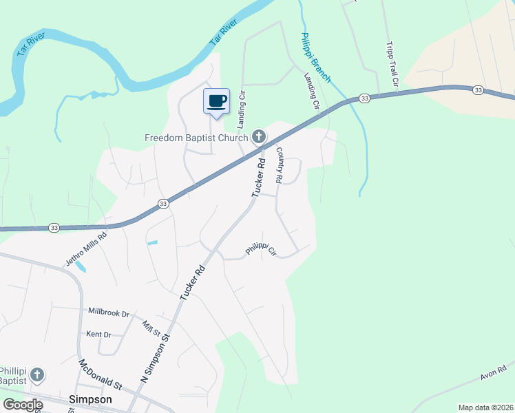 map of restaurants, bars, coffee shops, grocery stores, and more near 391 Tucker Road in Grimesland