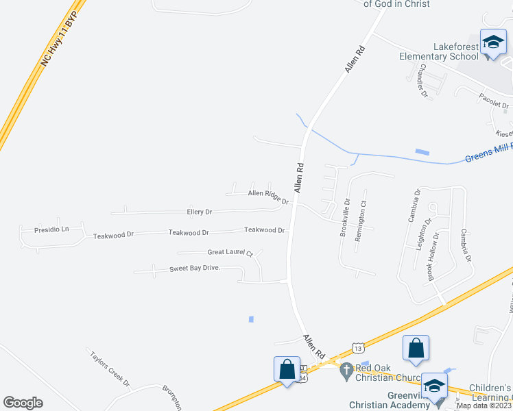 map of restaurants, bars, coffee shops, grocery stores, and more near 924 Ellery Drive in Greenville
