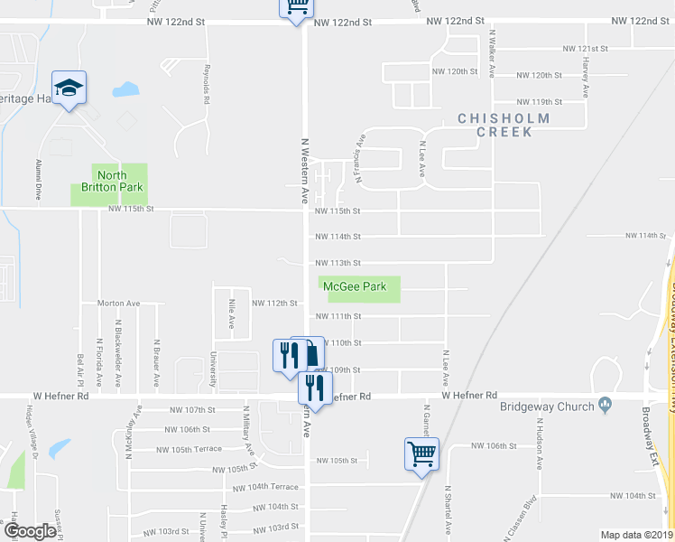 map of restaurants, bars, coffee shops, grocery stores, and more near 812 Northwest 113th Street in Oklahoma City