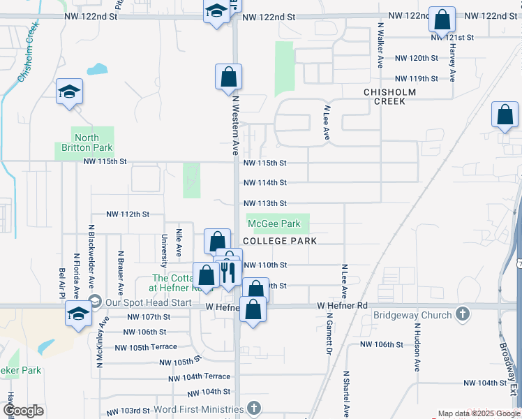 map of restaurants, bars, coffee shops, grocery stores, and more near 812 Northwest 113th Street in Oklahoma City