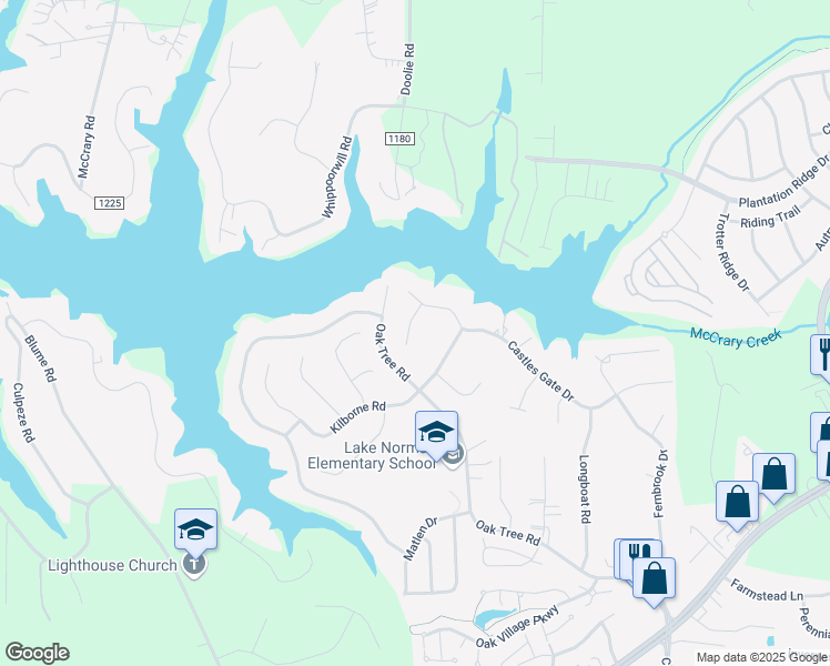 map of restaurants, bars, coffee shops, grocery stores, and more near 117 Chaucer Lane in Mooresville