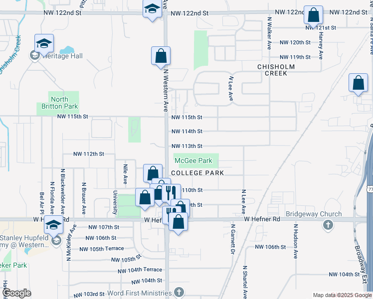 map of restaurants, bars, coffee shops, grocery stores, and more near 812 Northwest 113th Street in Oklahoma City