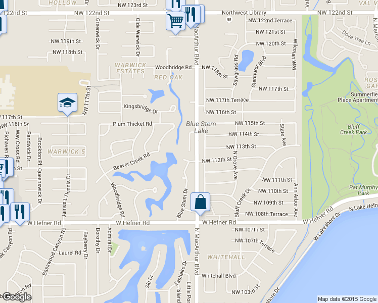 map of restaurants, bars, coffee shops, grocery stores, and more near 11301 Spring Creek Road in Oklahoma City
