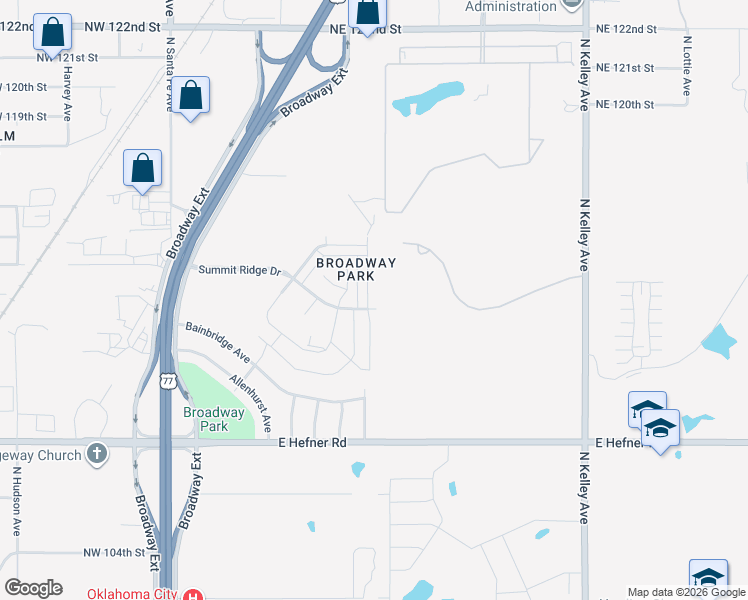 map of restaurants, bars, coffee shops, grocery stores, and more near 11400 North Lincoln Boulevard in Oklahoma City