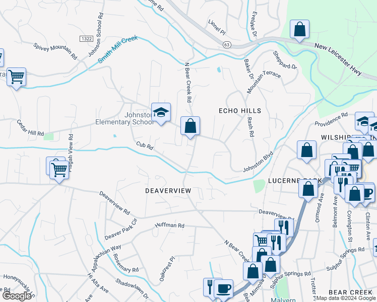 map of restaurants, bars, coffee shops, grocery stores, and more near 101 Kodiak Court in Asheville