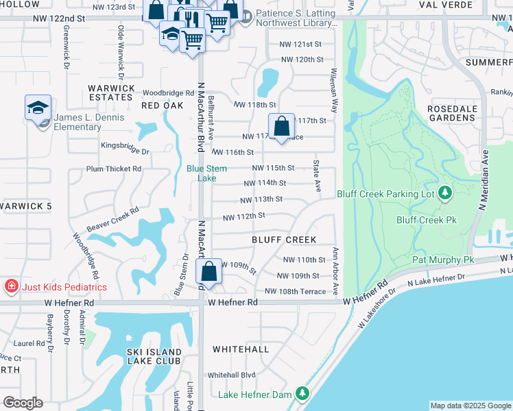 map of restaurants, bars, coffee shops, grocery stores, and more near 5512 Northwest 112th Street in Oklahoma City