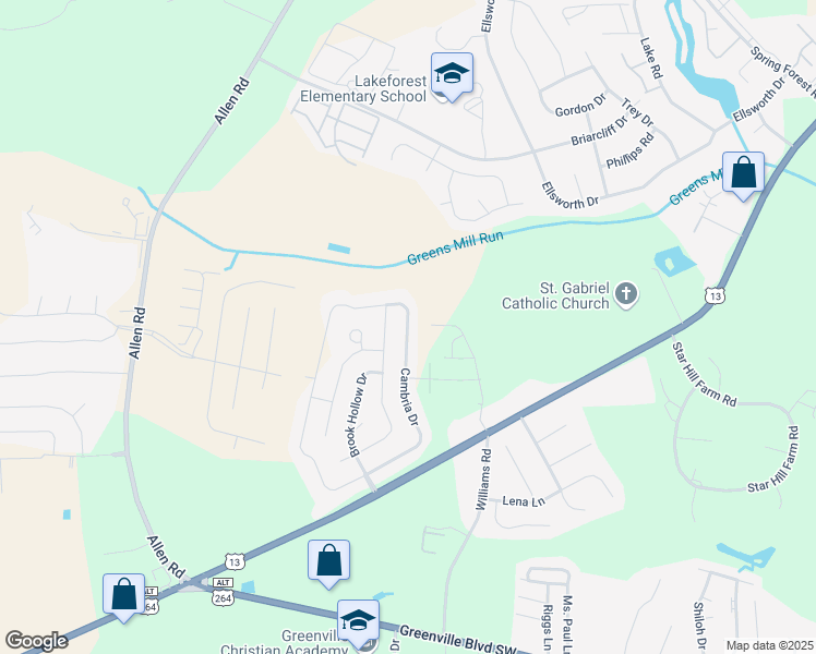 map of restaurants, bars, coffee shops, grocery stores, and more near 1929 Cambria Drive in Greenville