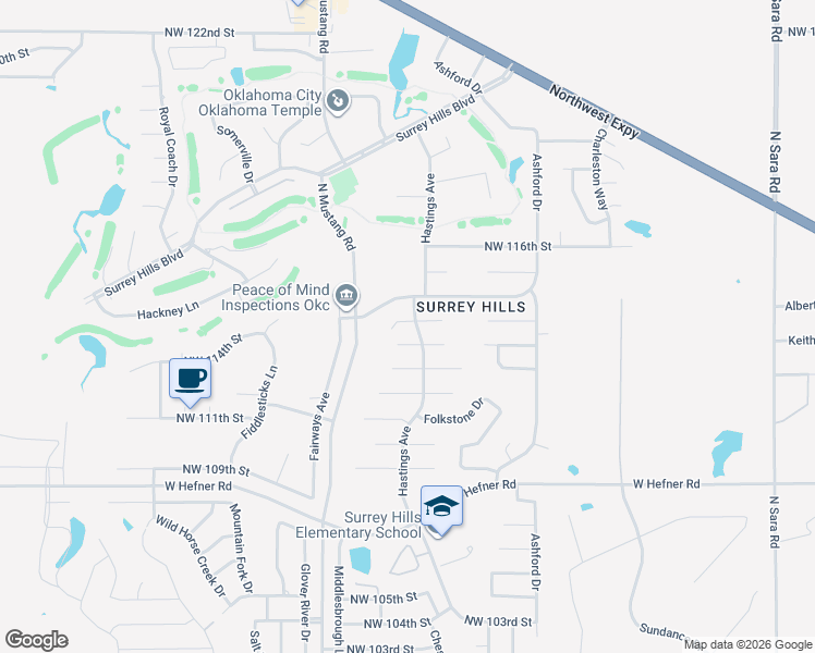 map of restaurants, bars, coffee shops, grocery stores, and more near 11305 Hastings Avenue in Yukon