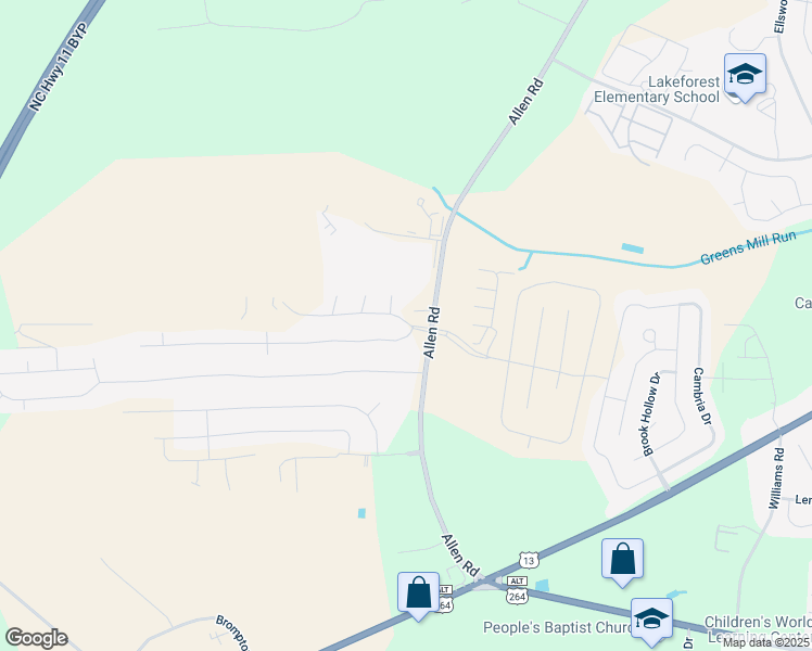 map of restaurants, bars, coffee shops, grocery stores, and more near 905 Ellery Drive in Greenville