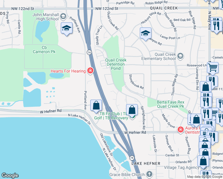 map of restaurants, bars, coffee shops, grocery stores, and more near 3504 Marston Circle in Oklahoma City