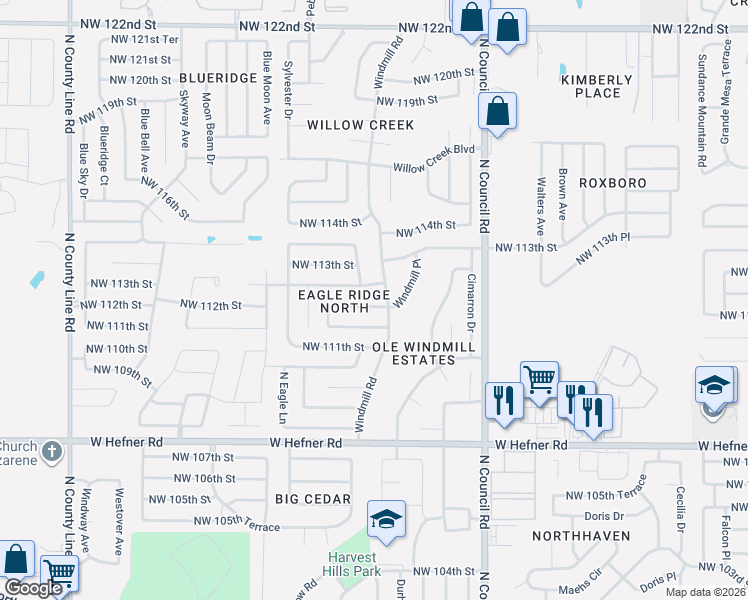map of restaurants, bars, coffee shops, grocery stores, and more near 8217 Northwest 111th Terrace in Oklahoma City