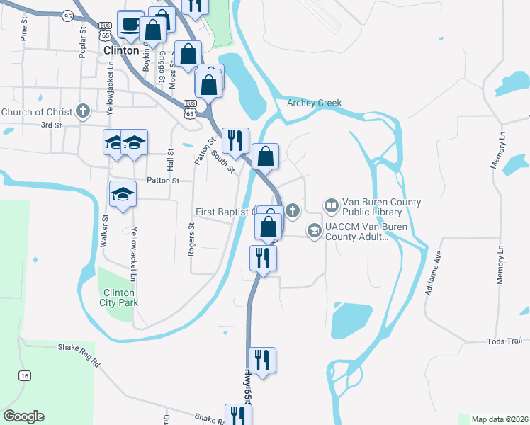 map of restaurants, bars, coffee shops, grocery stores, and more near 163 Maxwell Street in Clinton