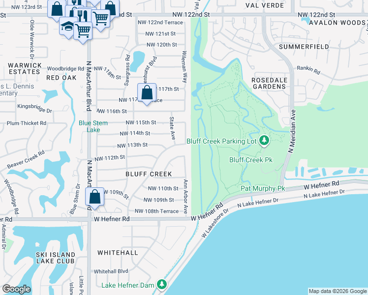 map of restaurants, bars, coffee shops, grocery stores, and more near 11309 Ann Arbor Avenue in Oklahoma City