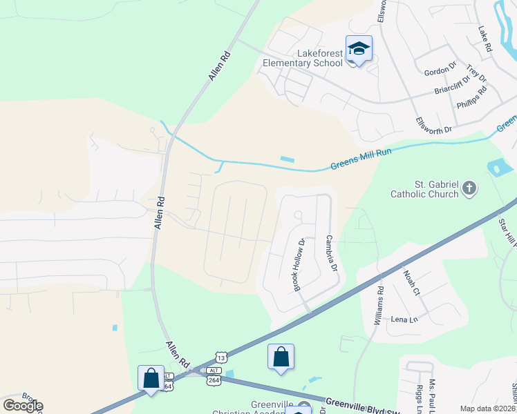 map of restaurants, bars, coffee shops, grocery stores, and more near 1837 Cambria Drive in Greenville