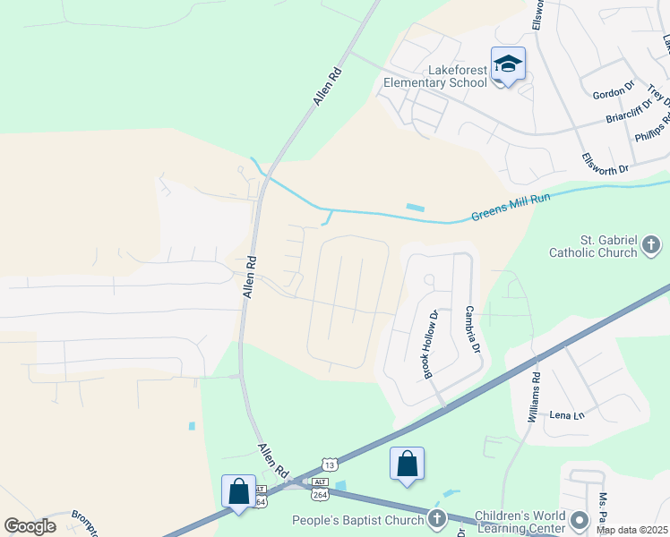 map of restaurants, bars, coffee shops, grocery stores, and more near 2529 Brookville Drive in Greenville