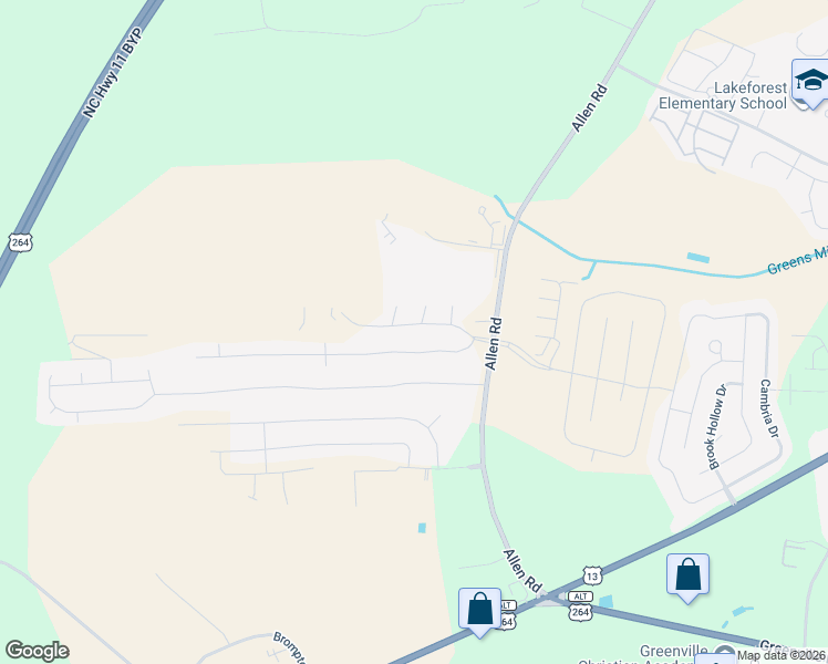 map of restaurants, bars, coffee shops, grocery stores, and more near 1205 Allen Ridge Drive in Greenville