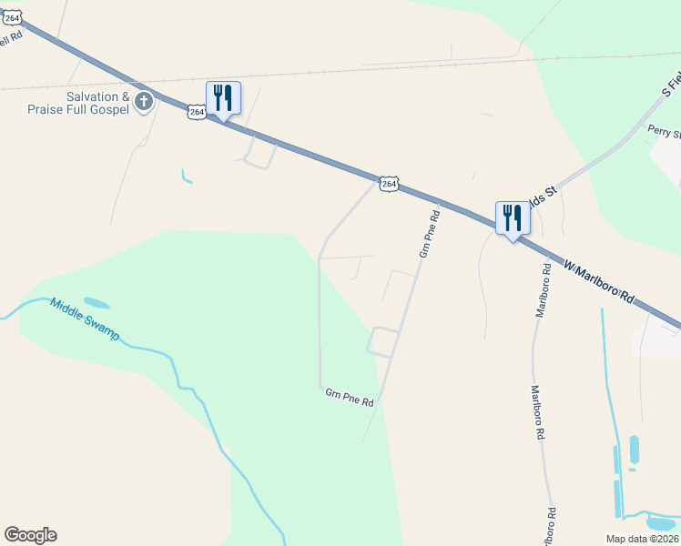 map of restaurants, bars, coffee shops, grocery stores, and more near 5108 Greenpine Road in Farmville
