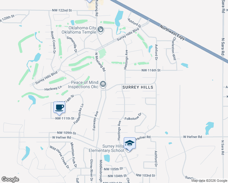 map of restaurants, bars, coffee shops, grocery stores, and more near 11301 Coachmans Road in Yukon