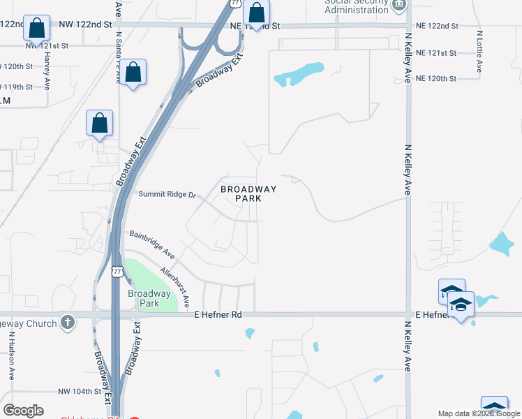 map of restaurants, bars, coffee shops, grocery stores, and more near 11502 North Lincoln Boulevard in Oklahoma City
