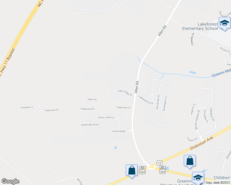map of restaurants, bars, coffee shops, grocery stores, and more near 1201 Allen Ridge Drive in Greenville