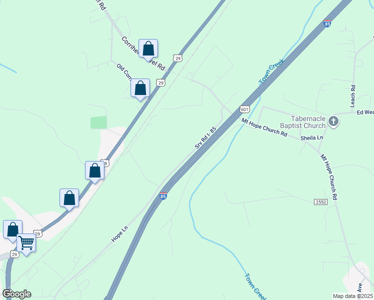 map of restaurants, bars, coffee shops, grocery stores, and more near Hope Lane in China Grove