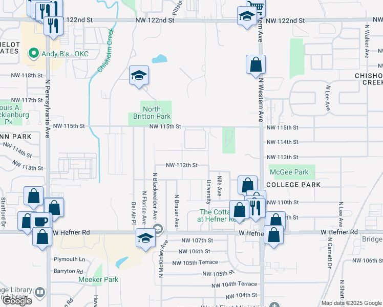 map of restaurants, bars, coffee shops, grocery stores, and more near 1400 Northwest 115th Street in Oklahoma City