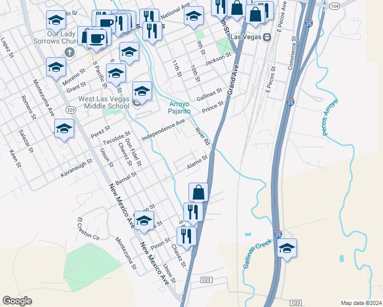 map of restaurants, bars, coffee shops, grocery stores, and more near 104 Silva Avenue in Las Vegas