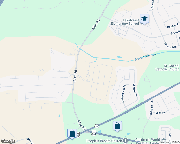 map of restaurants, bars, coffee shops, grocery stores, and more near 2529 Brookville Drive in Greenville