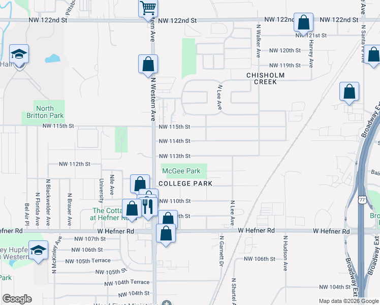 map of restaurants, bars, coffee shops, grocery stores, and more near 728 Northwest 114th Street in Oklahoma City