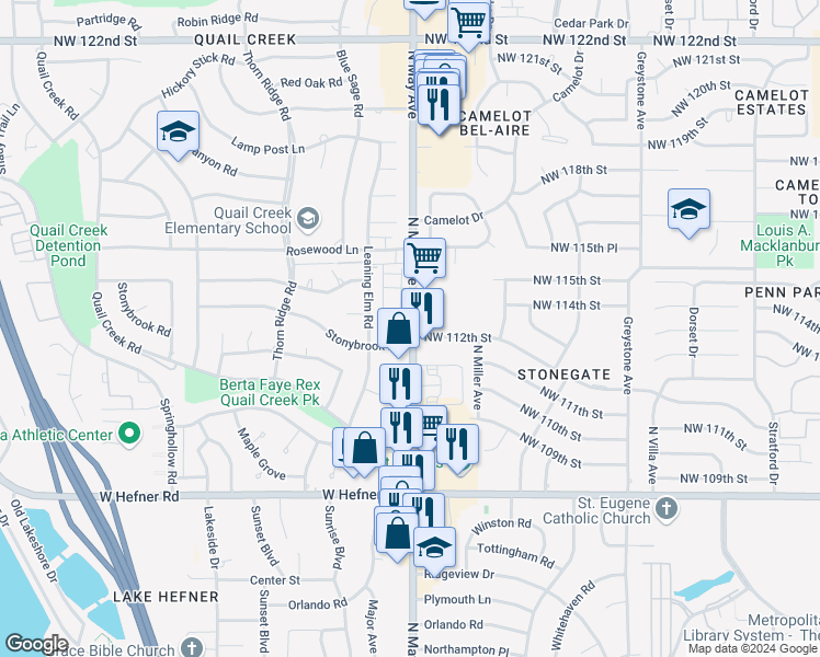 map of restaurants, bars, coffee shops, grocery stores, and more near 11335 North May Avenue in Oklahoma City