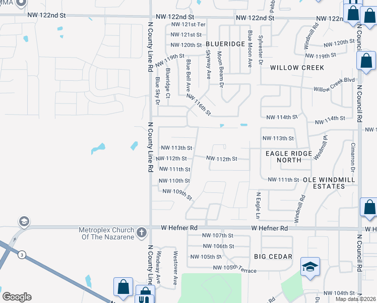 map of restaurants, bars, coffee shops, grocery stores, and more near 8809 Northwest 113th Street in Oklahoma City