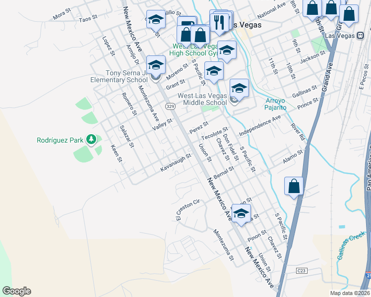 map of restaurants, bars, coffee shops, grocery stores, and more near 1011 New Mexico Avenue in Las Vegas