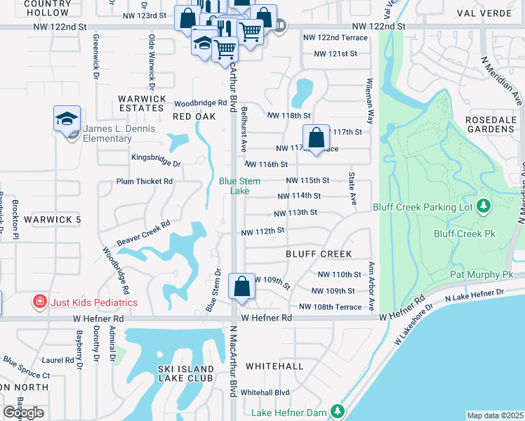 map of restaurants, bars, coffee shops, grocery stores, and more near 5705 Northwest 113th Street in Oklahoma City