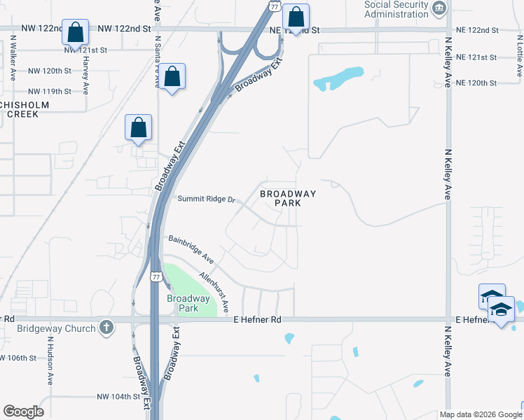 map of restaurants, bars, coffee shops, grocery stores, and more near 400 Vail Circle in Oklahoma City