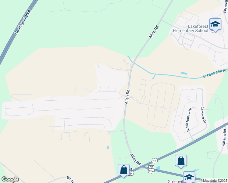 map of restaurants, bars, coffee shops, grocery stores, and more near 1005 Allen Ridge Drive in Greenville
