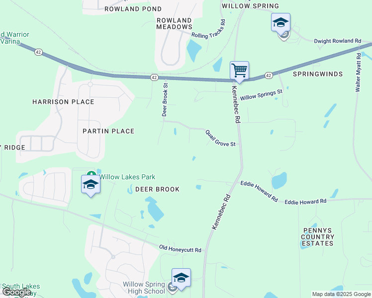 map of restaurants, bars, coffee shops, grocery stores, and more near 7212 Birch Field Street in Wake County