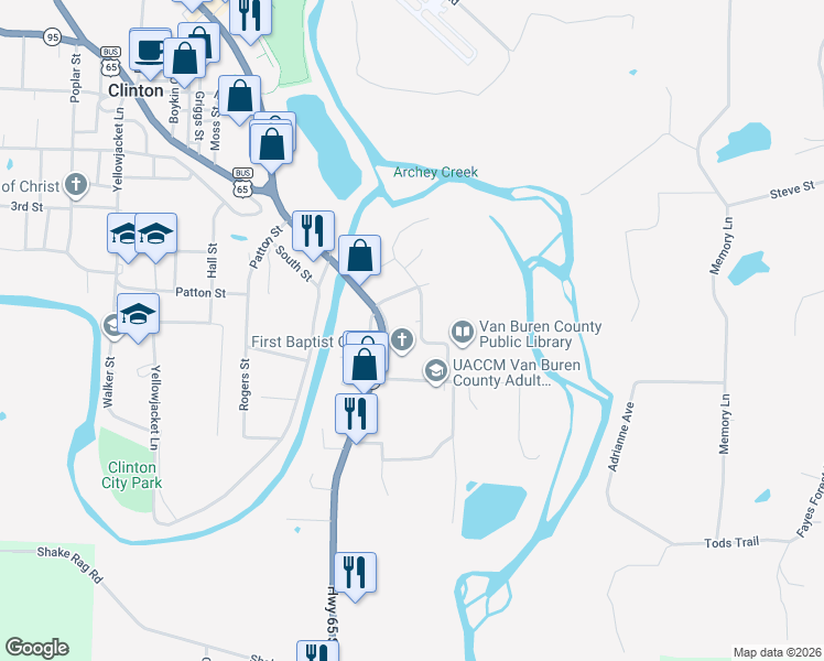map of restaurants, bars, coffee shops, grocery stores, and more near 163 Gary Street in Clinton