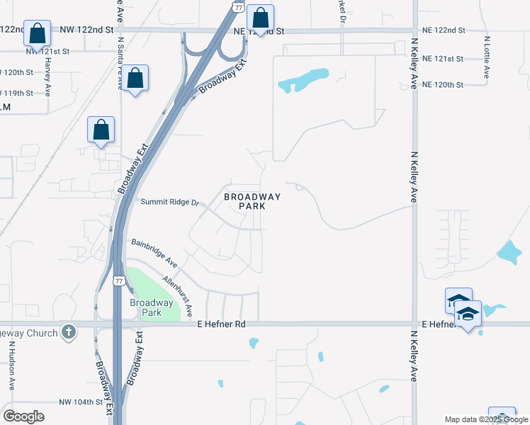 map of restaurants, bars, coffee shops, grocery stores, and more near 11502 North Lincoln Boulevard in Oklahoma City