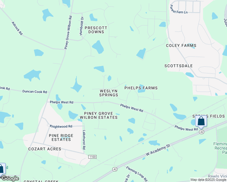 map of restaurants, bars, coffee shops, grocery stores, and more near 1525 Miranda Woods Lane in Fuquay-Varina