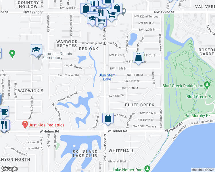 map of restaurants, bars, coffee shops, grocery stores, and more near 11405 Saint Charles Avenue in Oklahoma City