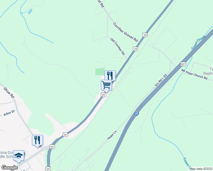 map of restaurants, bars, coffee shops, grocery stores, and more near 1755 South Main Street in China Grove